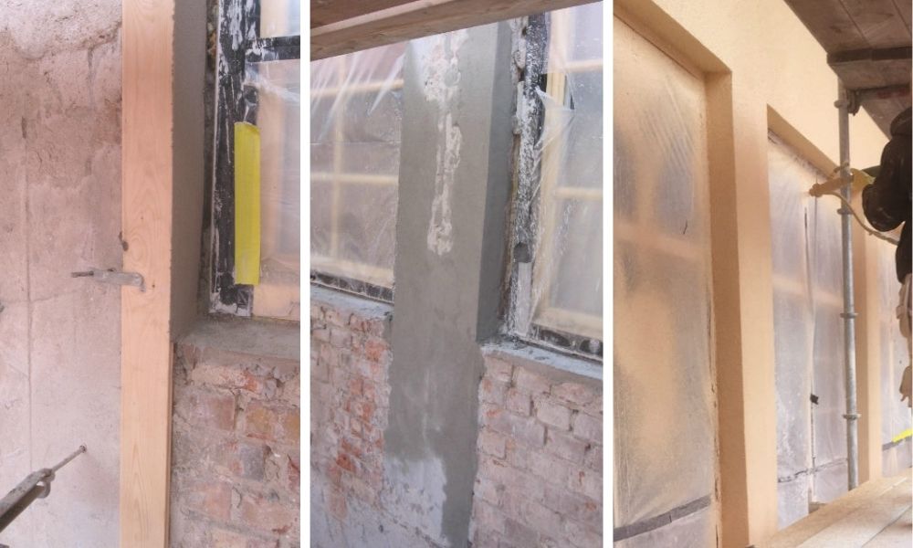 Betongreparation och upplagning av skadad betong vid betongrenovering av fasad