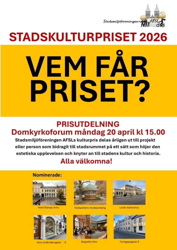 Nominering till Stadskulturpriset i Lund 2026